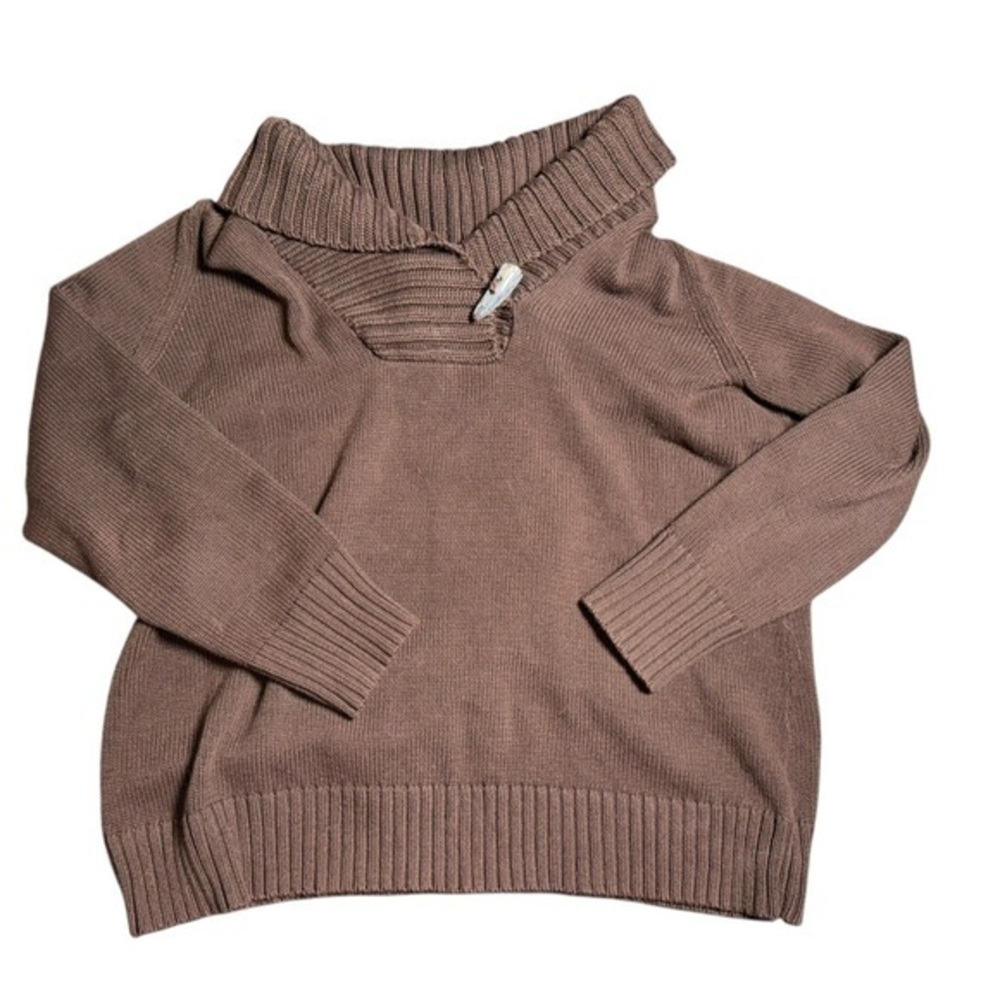 LAUREN RALPH LAUREN Sweater Shawl Collar Long Sleeve Cotton Brown
